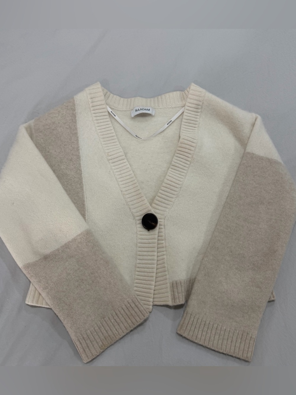 NAADAM 100% Cashmere Colorblock Cropped Cardigan Sweater Asymmetric VNeck S $395